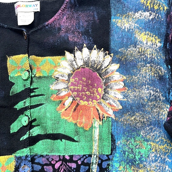 Kolorway Hand Painted Oversized Cardigan Sweater US Made  Sz 2  L-XL Floral Love - Picture 4 of 6
